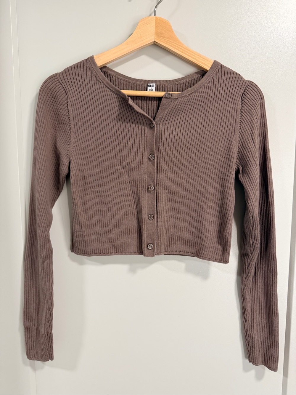 UNIQLO Ribbed Button Cardigan -Front Crop Top - Brown